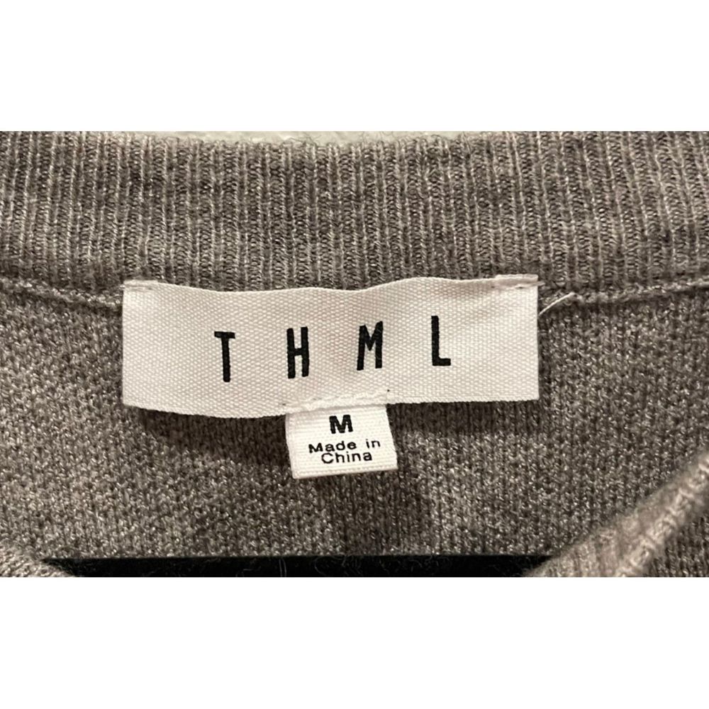 THML Round Neck Grey Tan Ballon Sleeves Sweatshirt - Picture 2 of 4